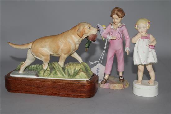A Royal Worcester group of a boy and girl figure and a labrador